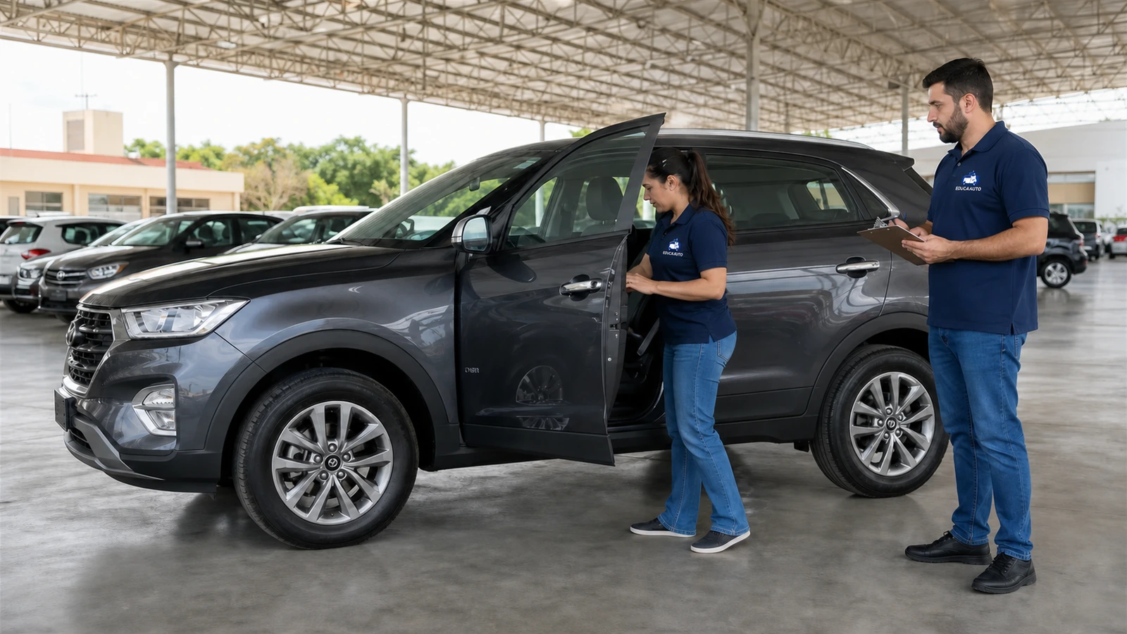 Inspeção do interior de um automóvel durante a avaliação